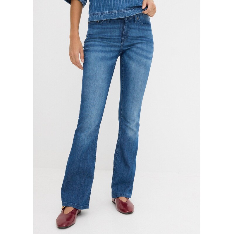 bonprix Komfortné strečové džínsy Bootcut, farba modrá 44741687
