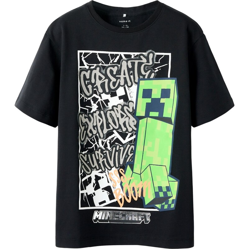 NAME IT Tričko NKMMase Minecraft svetlosivá / trávovo zelená / čierna 67519166