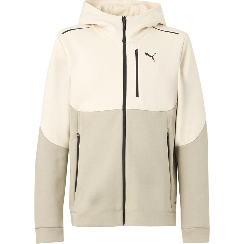 PUMA Športová mikina so zipsom Pumatech tmavobéžová / biela ako vlna 67519307