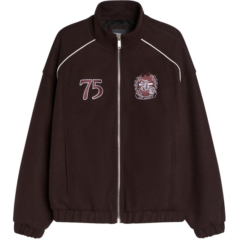 Bershka Prechodná bunda čokoládová / bordová / biela 67520939