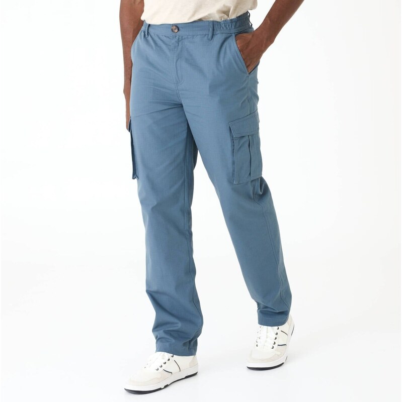 Cargo nohavice z plátna ripstop s pružným pásom na bokoch modrosivá 67521527