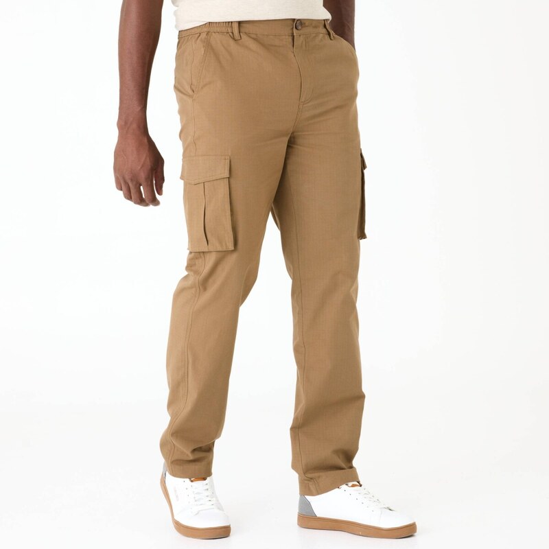 Cargo nohavice z plátna ripstop s pružným pásom na bokoch béžová tmavá 67521528