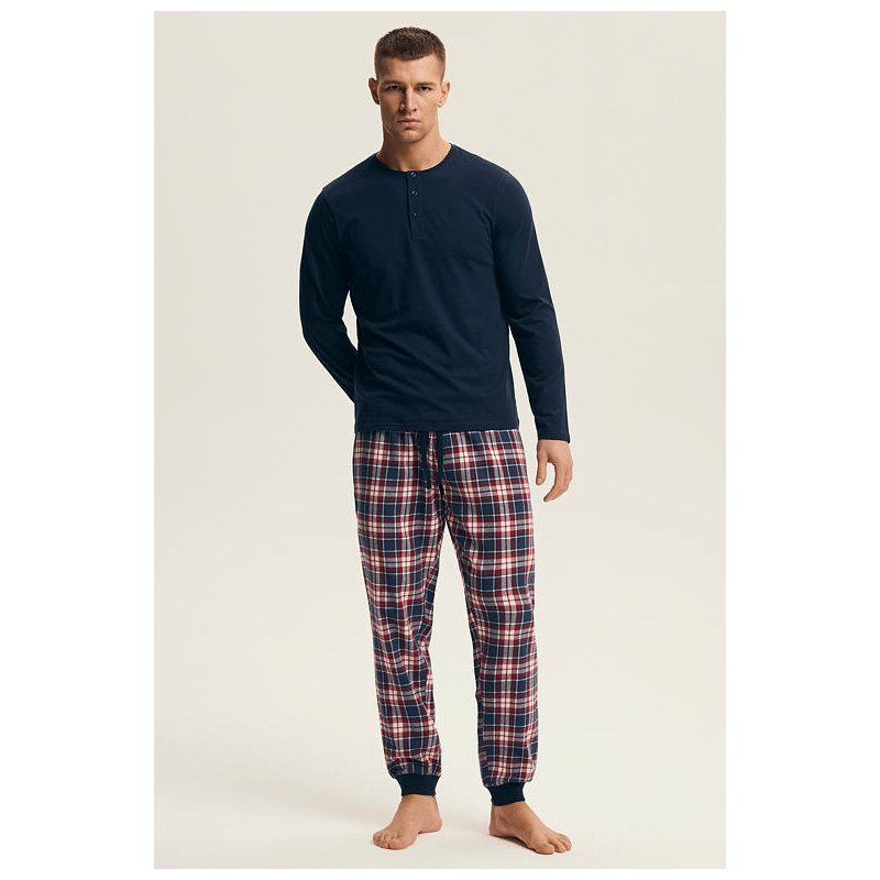 Henderson Pánske pyžamo Noir modré bavlna a flanel 67712353