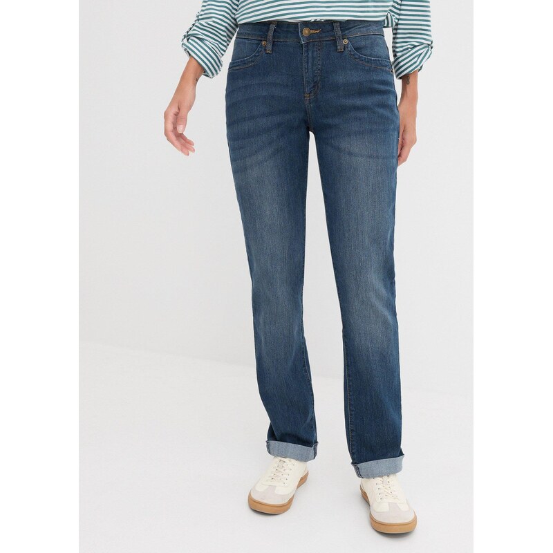 bonprix Strečové džínsy, Straight, Mid Waist, farba modrá 44740830