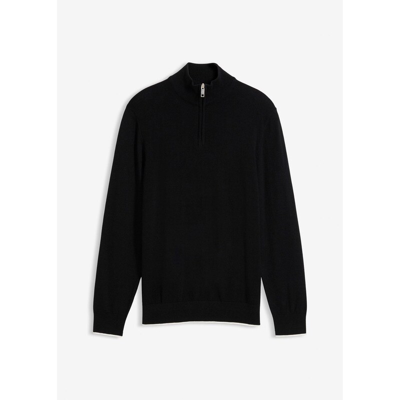 bonprix Pulóver s golierom na zapínanie, farba čierna 67534948