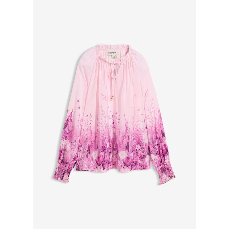 bonprix Blúzka s hodvábnym podielom, farba ružová 67534957