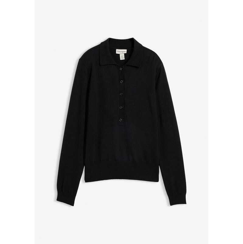bonprix Polo pulóver s hodvábnym podielom, farba čierna 67535010