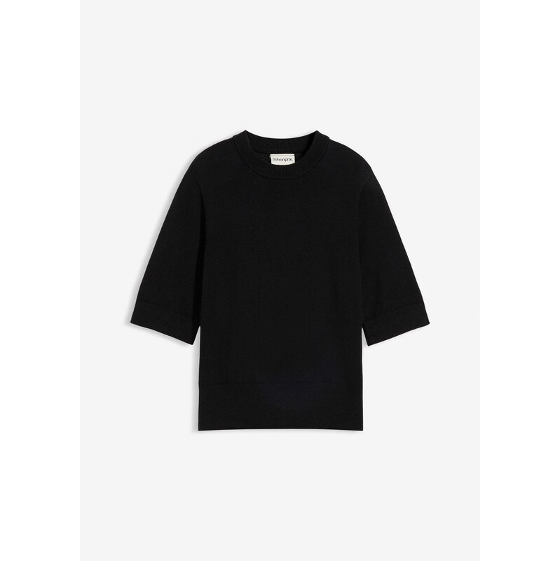 bonprix Pulóver s hodvábnym podielom, farba čierna 67535017