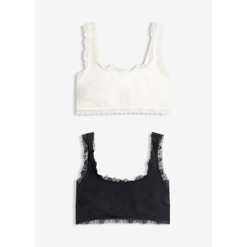 bonprix Podprsenka s čipkou, bio bavlna (2 ks), farba čierna 67535093