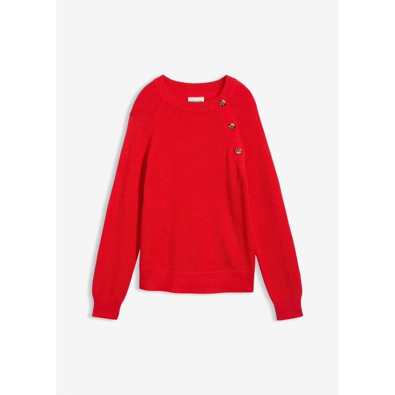 bonprix Hrubo pletený pulóver s gombičkami, farba červená 67535101