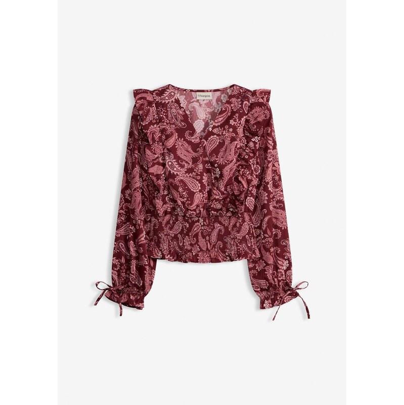 bonprix Blúzka s volánmi a nariasením, farba červená 67535127