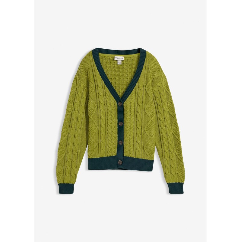 bonprix Pletený sveter z čistej bavlny, farba zelená 67535138