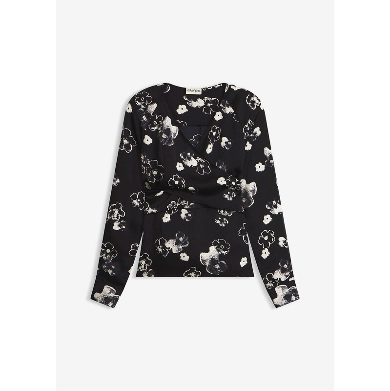 bonprix Blúzka z padavého saténu, farba čierna 67535289