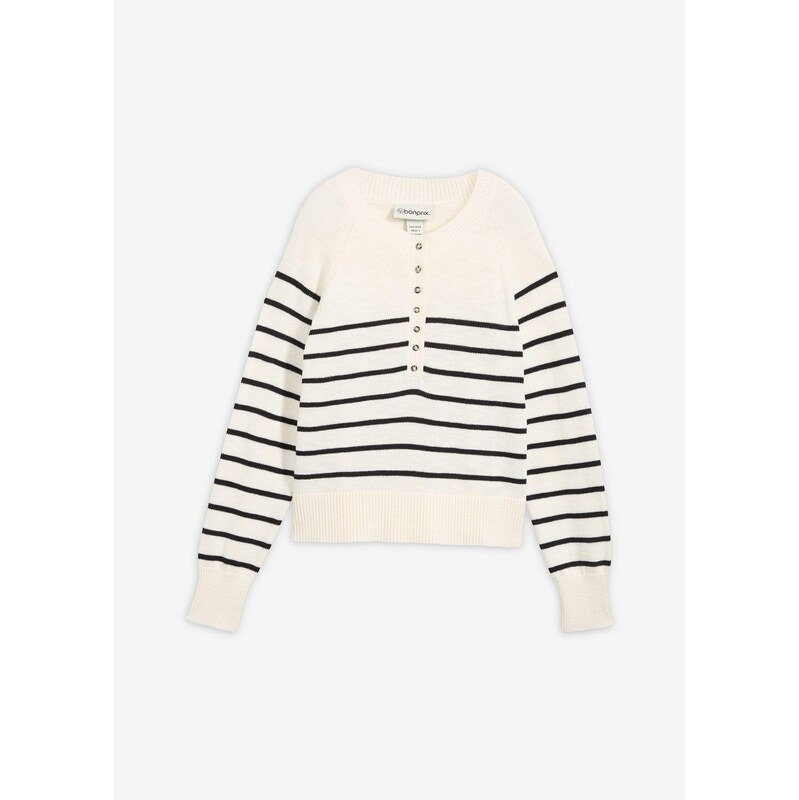 bonprix Pulóver z čistej bavlny, farba biela 67535307