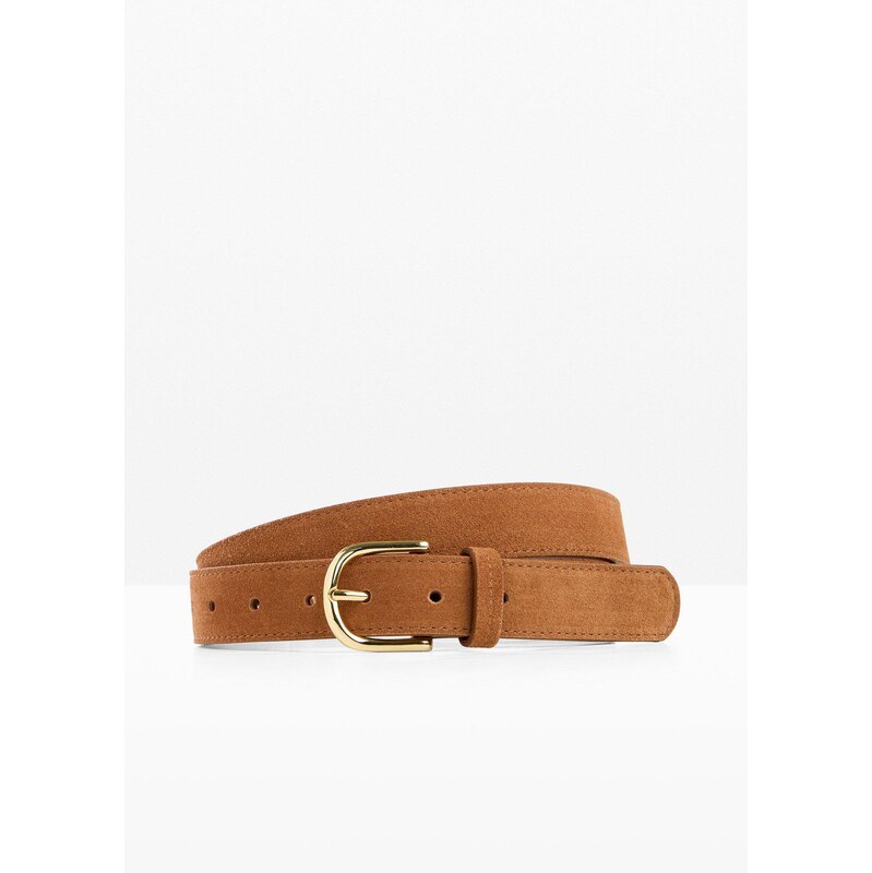 bonprix Kožený opasok s lesklou sponou, farba hnedá 67535358