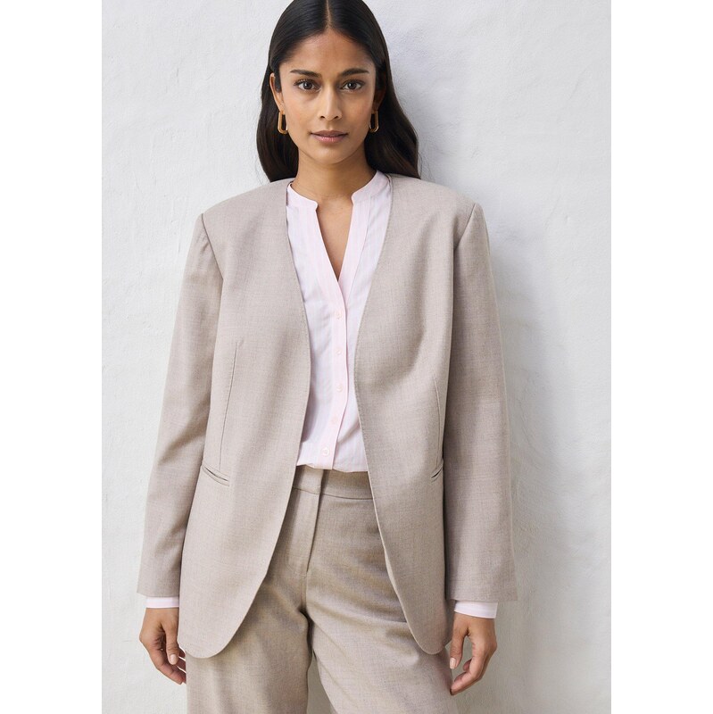 bonprix Blejzer bez golieru z mäkkého vlneného mixu, farba béžová 67534992