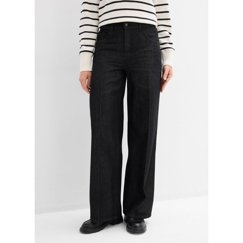 bonprix Džínsy, Wide-Leg, stredná výška pásu, farba čierna 67535072