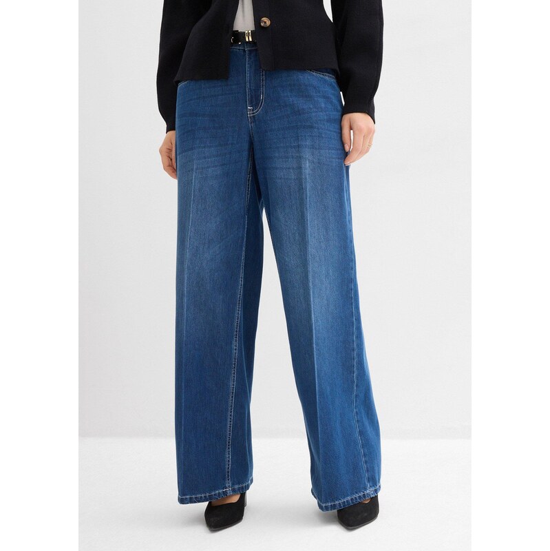 bonprix Džínsy, Wide-Leg, stredná výška pásu, farba modrá 67535071