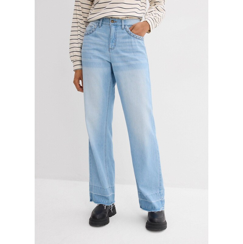 bonprix Džínsy, Wide-Leg, stredná výška pásu, farba modrá 67535081