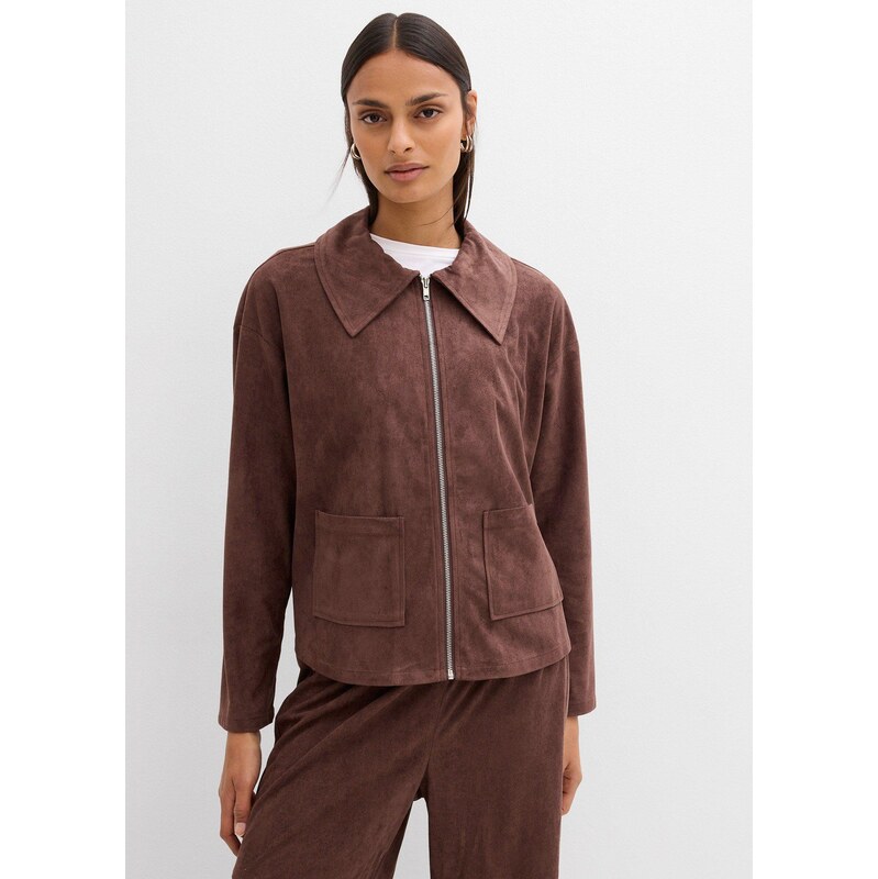 bonprix Košeľová bunda z velúrovej imitácie, farba hnedá 67535139