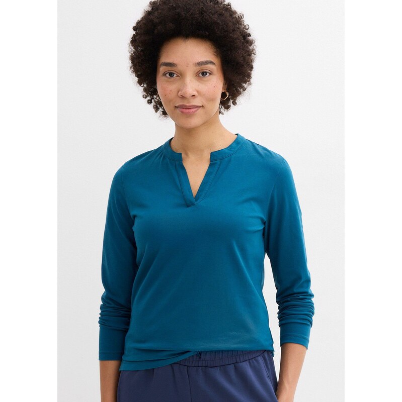 bonprix Tričko s gombikčami, po boky, farba modrá 67535181