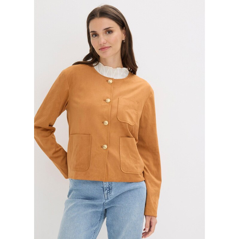 bonprix Bunda, imitácia velúrovej kože, farba hnedá 67535207
