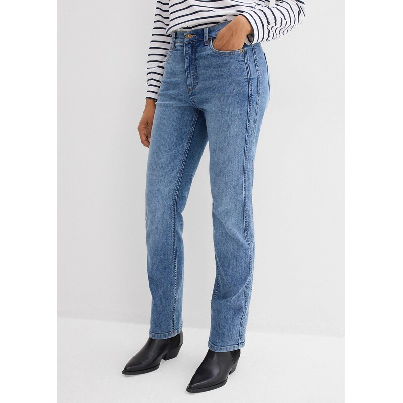 bonprix Džínsy straight, vysoký pás, farba modrá 67535272