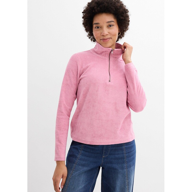 bonprix Tričko s dlhým rukávom, froté, farba ružová 67606113