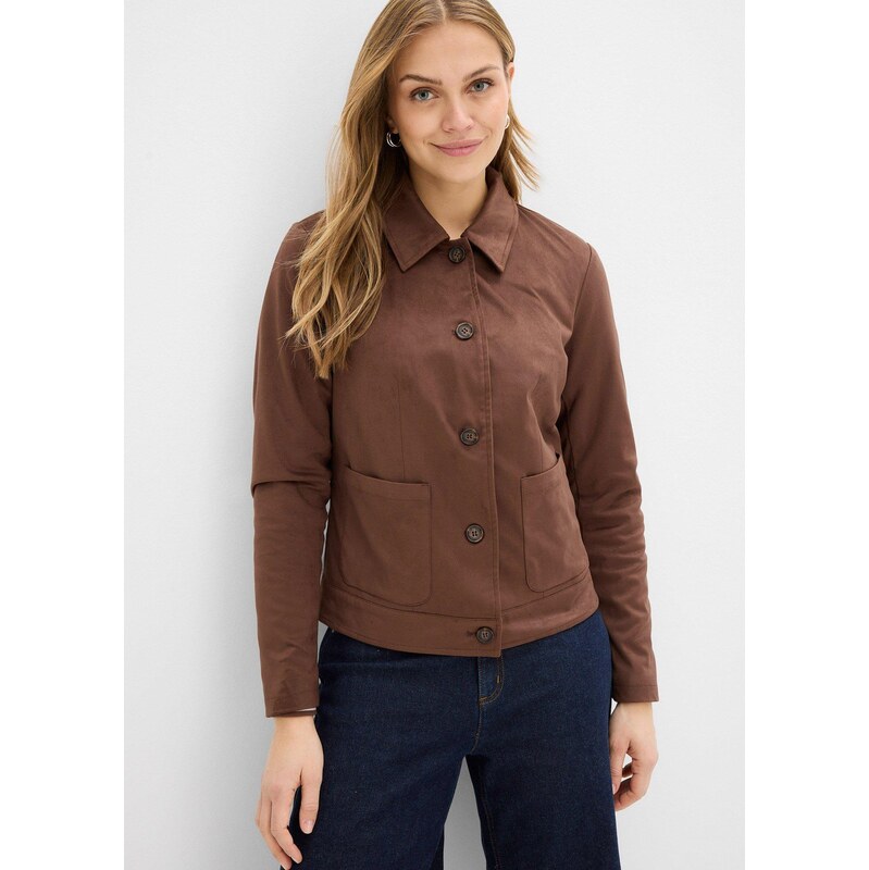 bonprix Bunda, imitácia velúrovej kože, farba hnedá 67535324