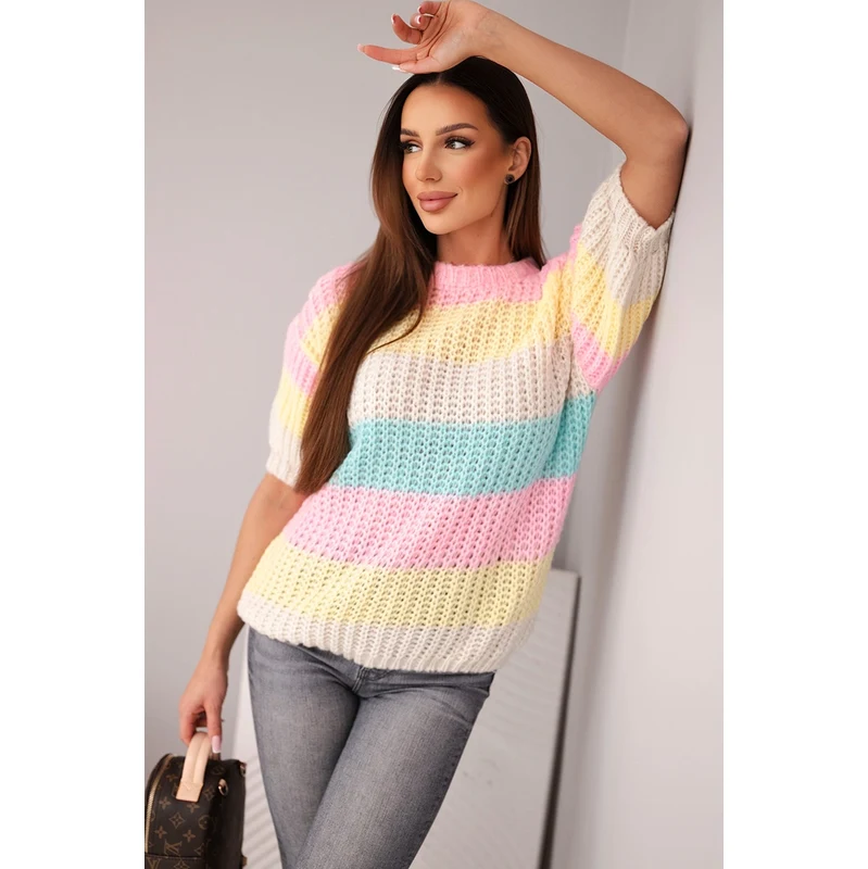 Kesi Włoski Dámsky vzdušný sveter v pestrofarebných pruhoch 67536644