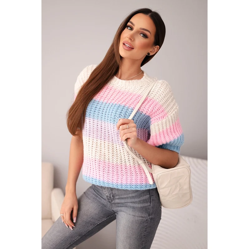 Kesi Włoski Dámsky otvorený sveter s farebnými pruhmi 67536649