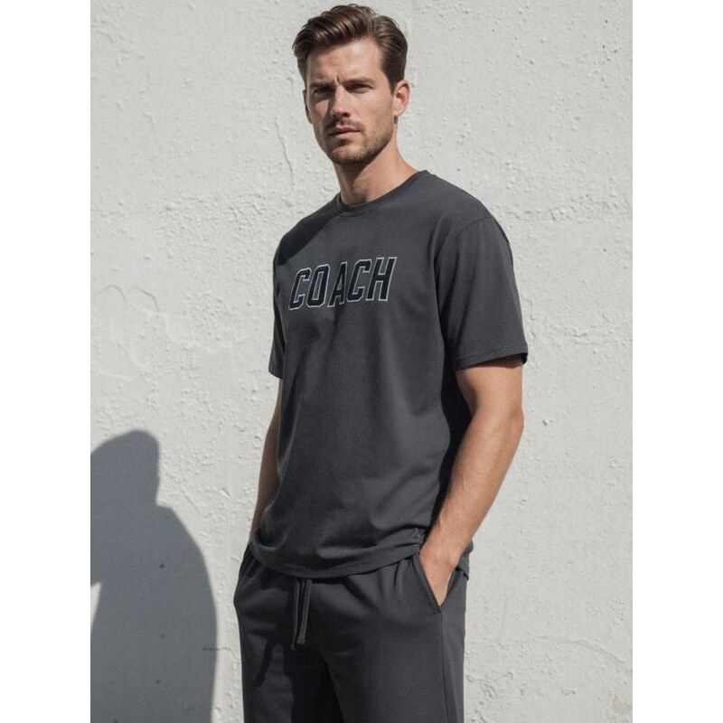 Sinsay - Dvojdielne pyžamo s nápisom Coach - tmavosivá 67543339