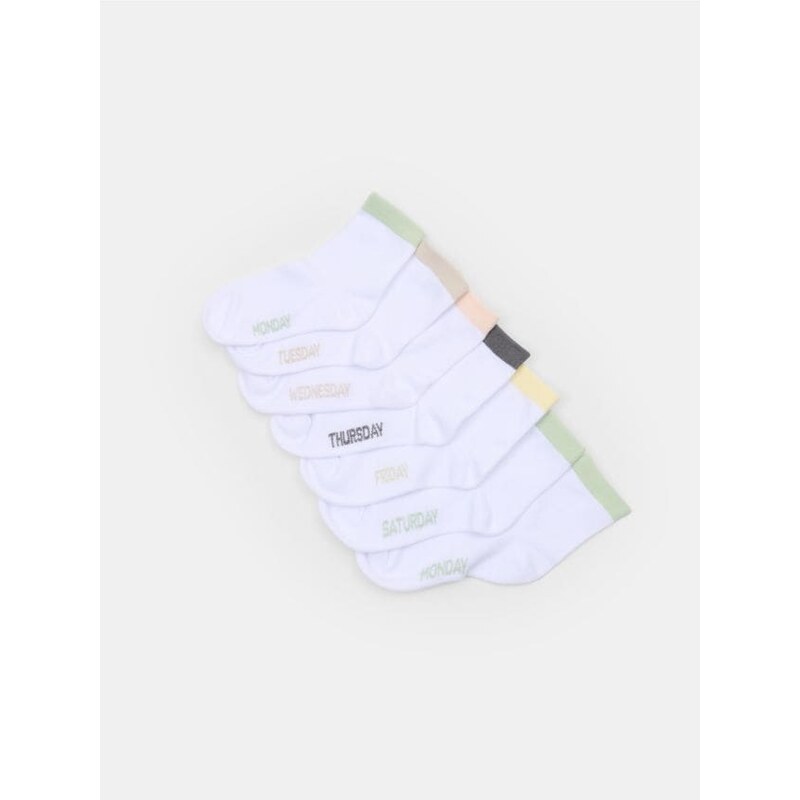 Sinsay - Súprava 7 párov bavlnených ponožiek - biela 67544090