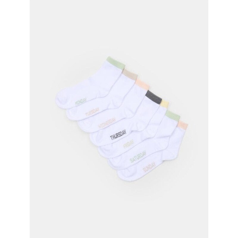 Sinsay - Súprava 7 párov bavlnených ponožiek - biela 67544261