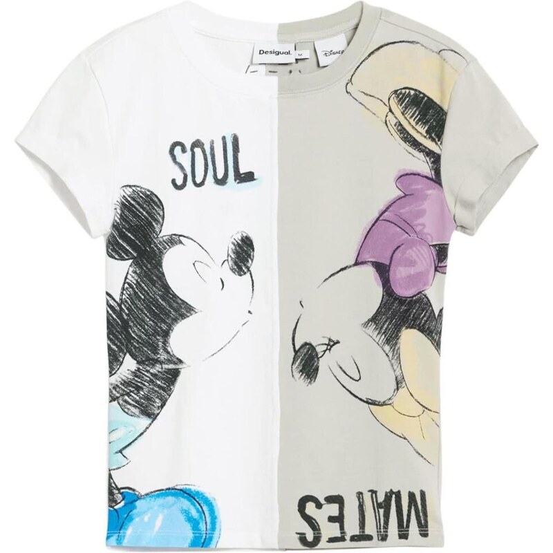 Desigual Tričko Mickey and Minnie Mouse kiss kamenná / čierna / biela 67552100