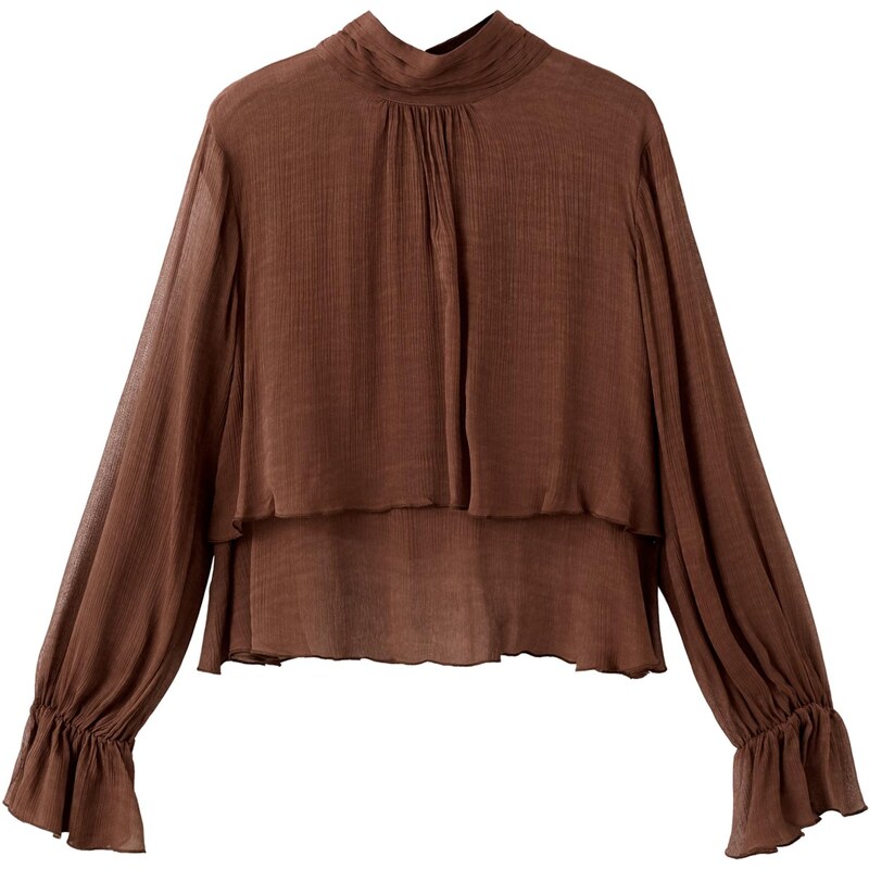 MANGO Blúzka Choco hnedá 67552157