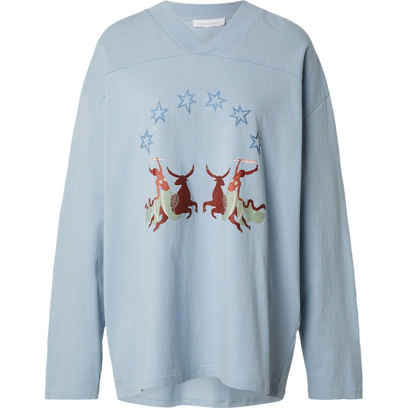 Kamila Šikl Tričko svetlomodrá / hnedá / pastelovo zelená 67552277