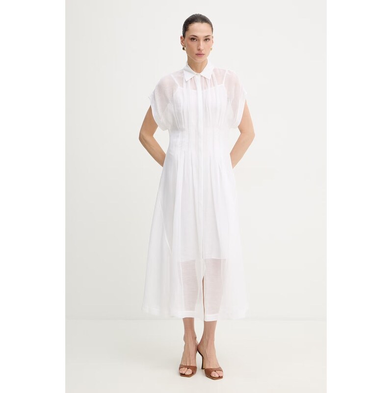 Šaty s prímesou ľanu BOSS Davinata 67548178