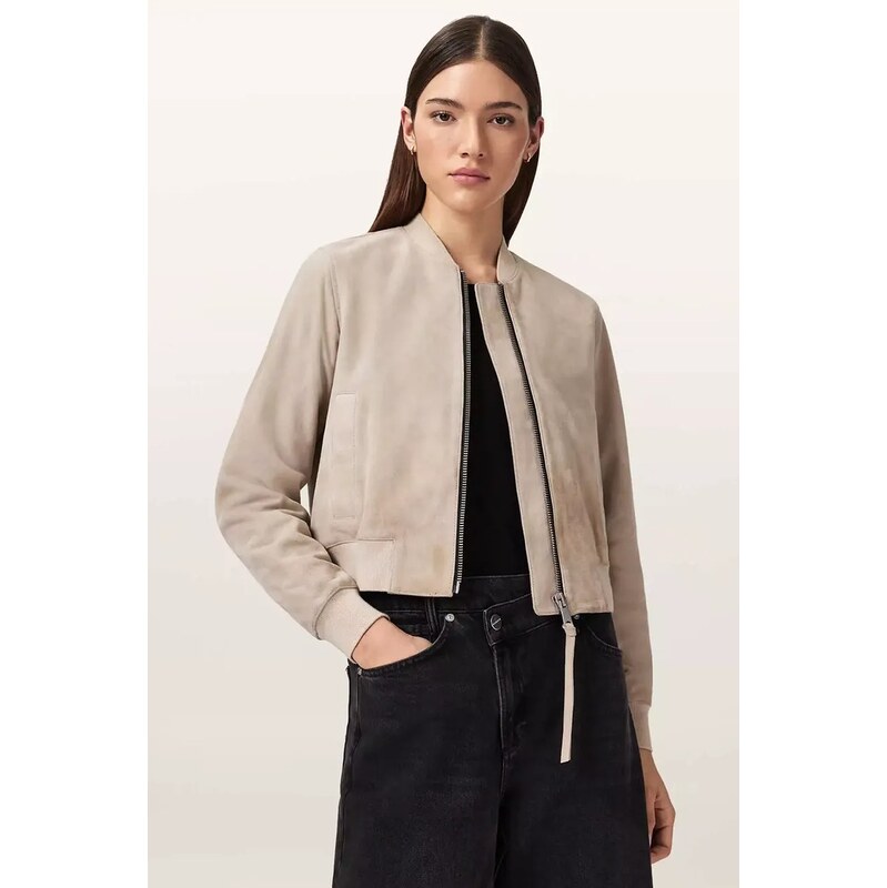 AllSaints bunda bomber dámska semišová ORTEN 67547003
