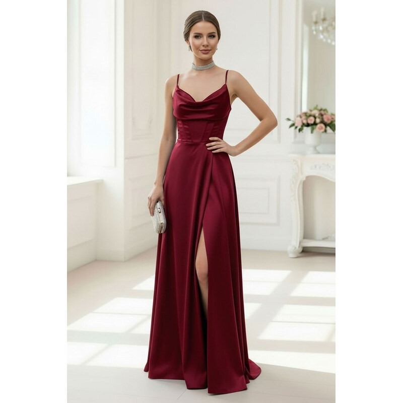 Glara Elegantné dlhé korzetové šaty so šnurovaním a rozparkom 67554903