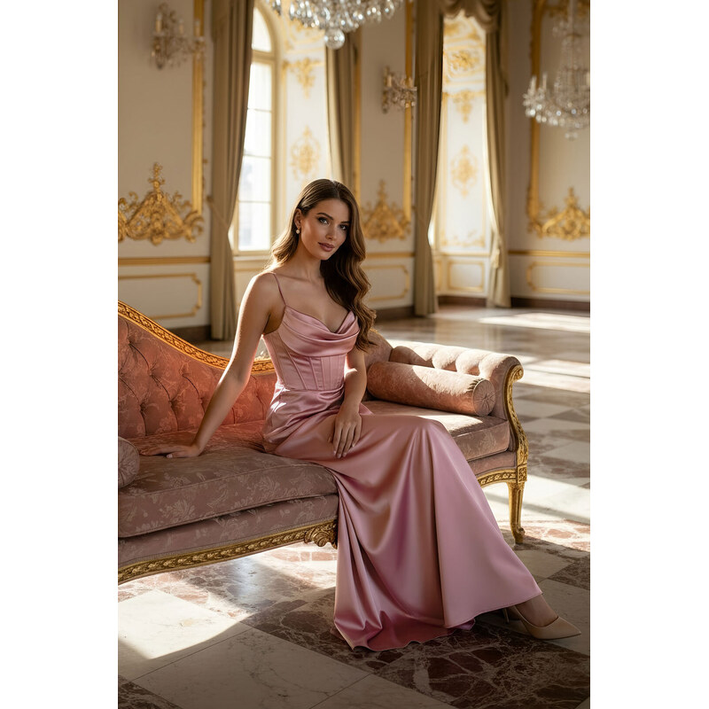 Glara Elegantné dlhé korzetové šaty so šnurovaním a rozparkom 67554909