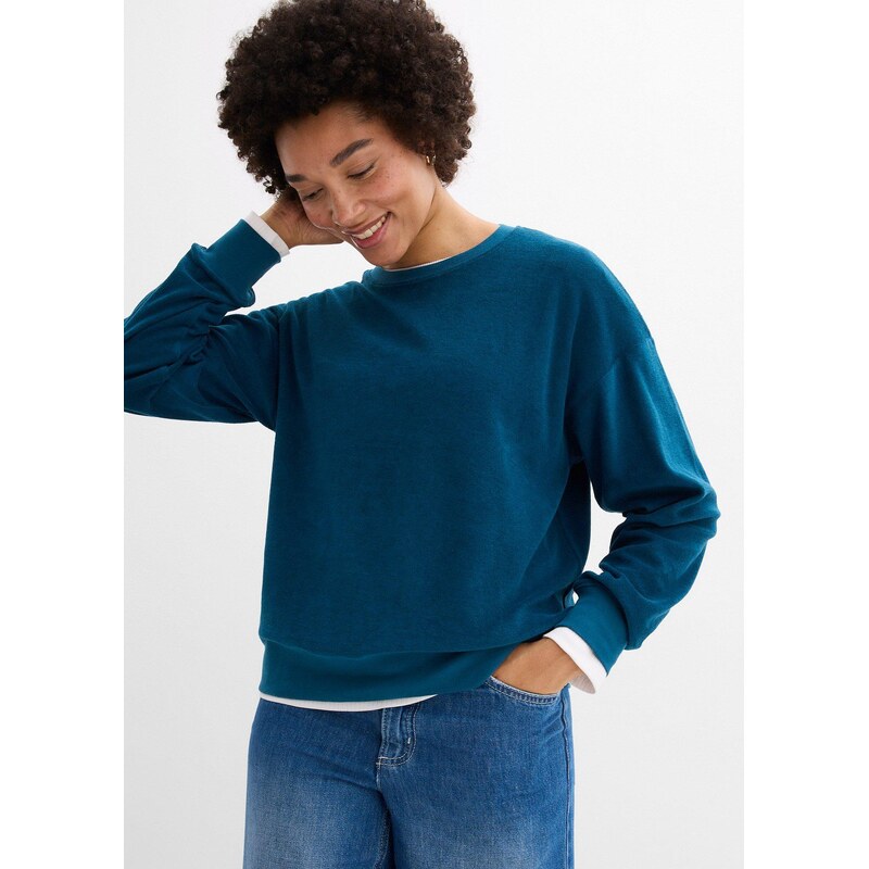 bonprix Tričko s dlhým rukávom, froté, farba modrá 67606114