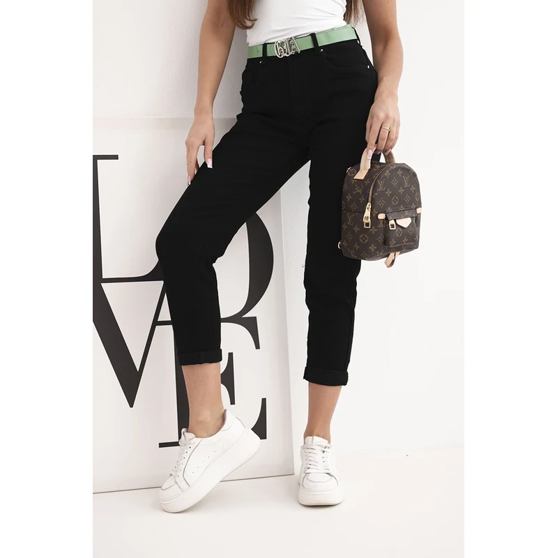 Kesi Włoski Dámske mom fit rifle s vysokým pásom a zeleným opaskom 67556676