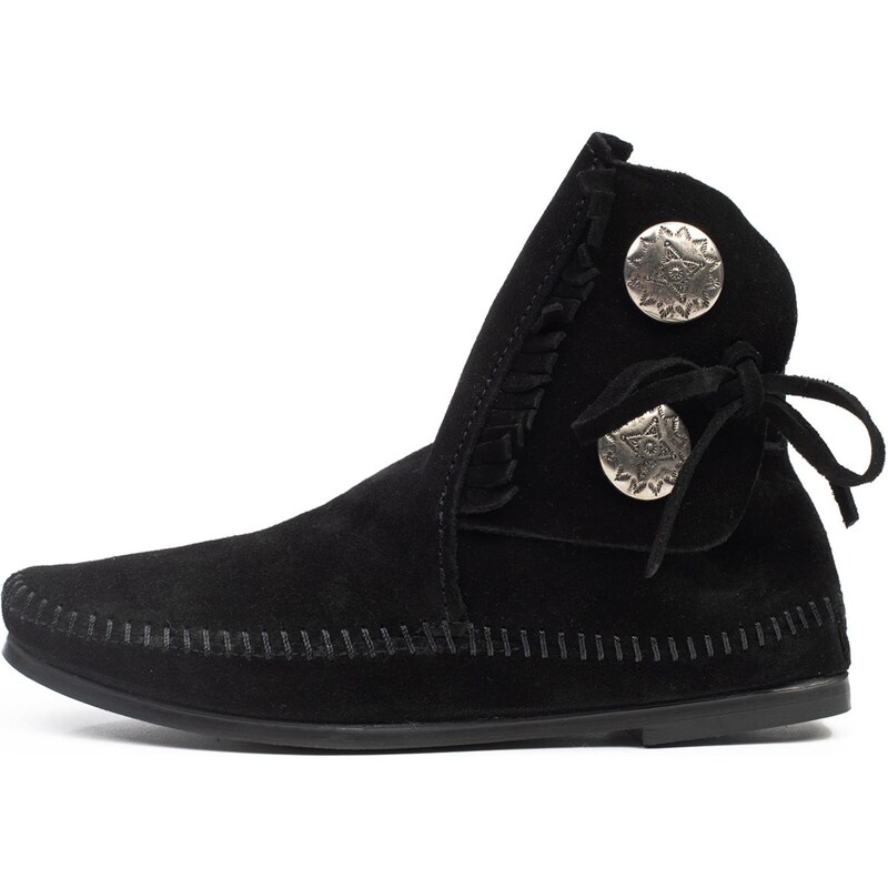 Minnetonka Členkové čižmy Two Button čierna / strieborná 67562139
