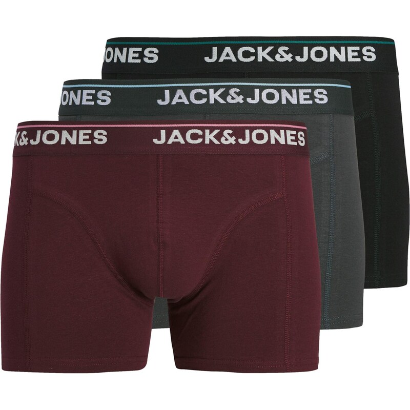 JACK & JONES Boxerky sivá / vínovo červená / čierna 67562234
