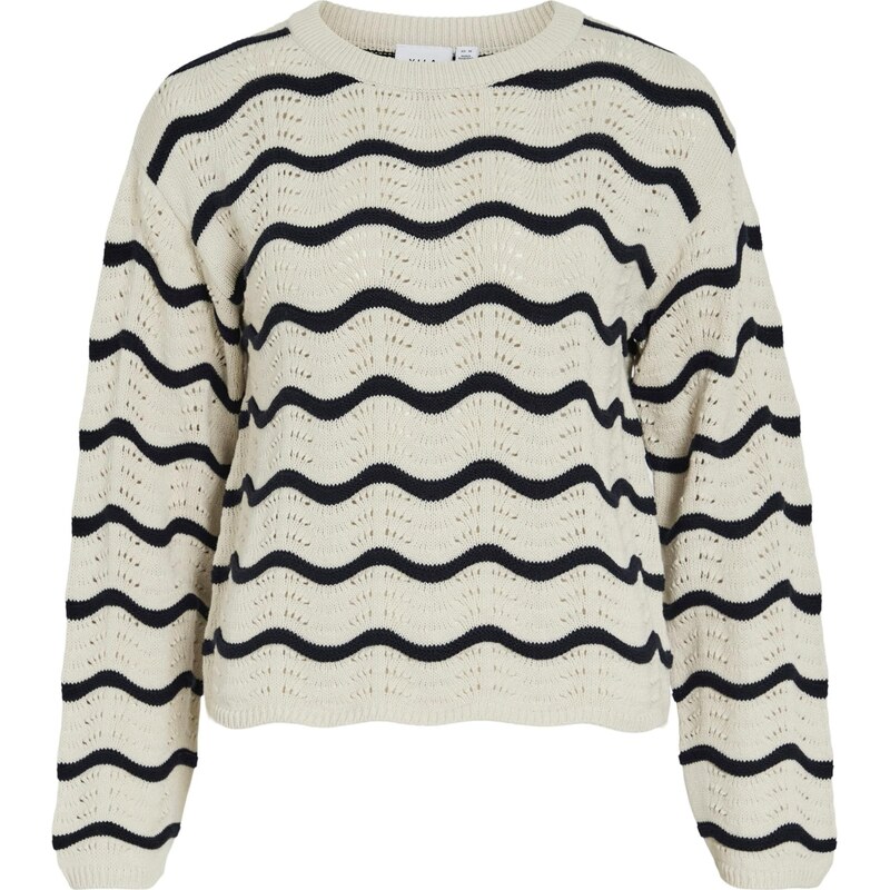 VILA Sveter VIWave krémová / čierna 67562726