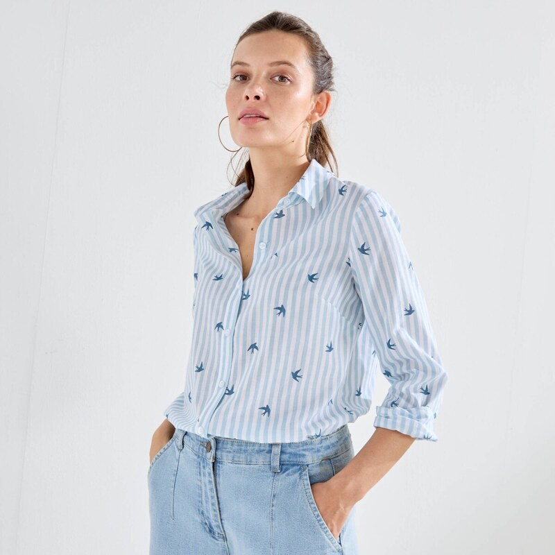 Blúzka s potlačou pruhov a vtáčikov modrá 054 Blancheporte 67560931