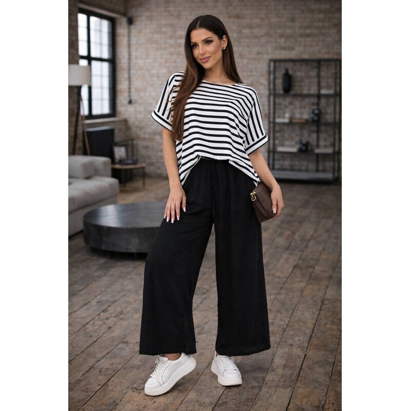 Fashionweek Dámsky viskózový komplet – pruhovaná blúzka a široké 67566403