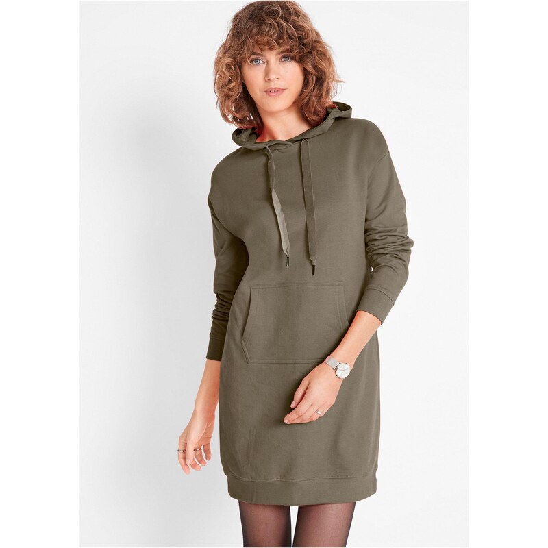 bonprix Mikinové šaty s bio bavlnou, farba zelená 44731608