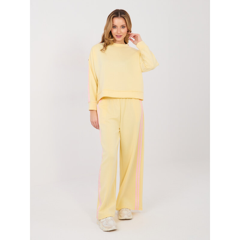 RUE PARIS Žlté nohavice s ružovými pruhmi 67567567